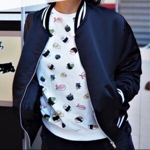 Divided H&M White with Sushi Long Sleeve Lightweight Sweatshirt Top Shirt Size M